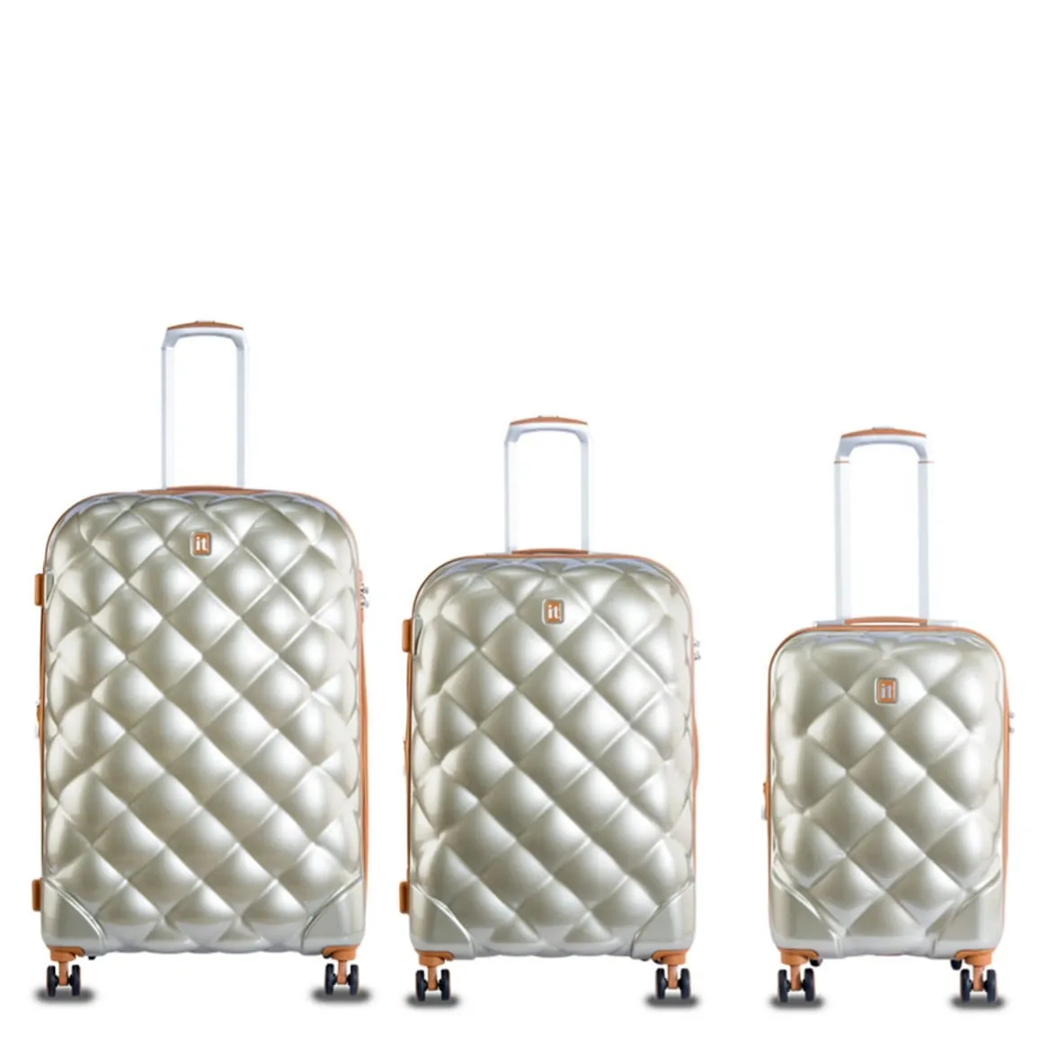 It Luggage St.Tropez Polycarbonate Hard Sided Suitcase  in Dark Champagne 29.3,26.8,21.5,14.1 Set of 3 Inches 25% Expansion and 8 Wheel Trolley Bag