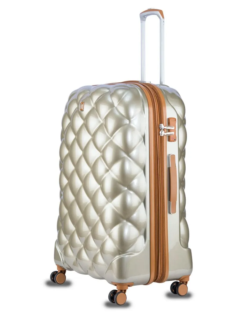 It Luggage St.Tropez Polycarbonate Hard Sided Suitcase  in Dark Champagne 29.3,26.8,21.5,14.1 Set of 3 Inches 25% Expansion and 8 Wheel Trolley Bag