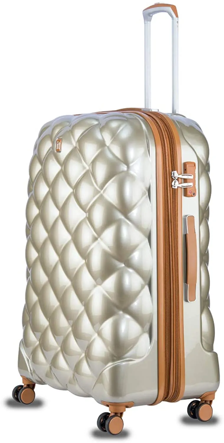 It Luggage St.Tropez Polycarbonate Hard Sided Suitcase  in Dark Champagne 29.3,26.8,21.5,14.1 Set of 3 Inches 25% Expansion and 8 Wheel Trolley Bag