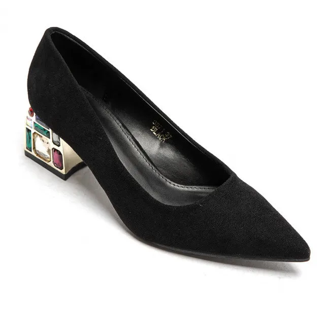 Jewel Heel court shoe Black faux suede