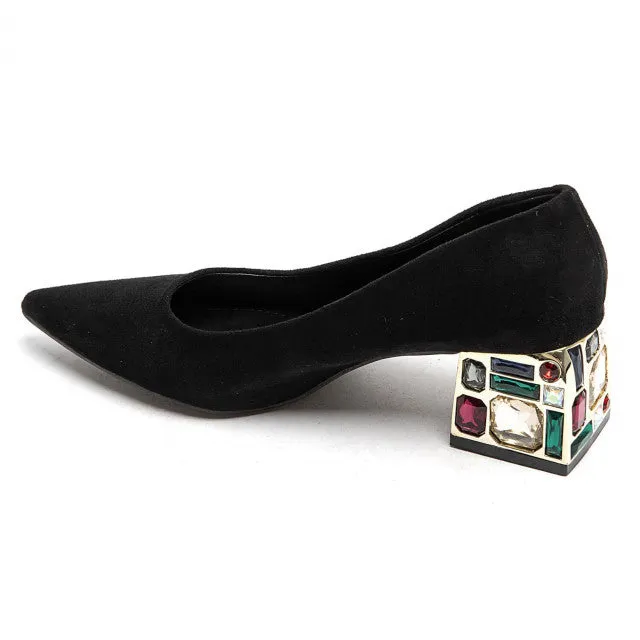 Jewel Heel court shoe Black faux suede