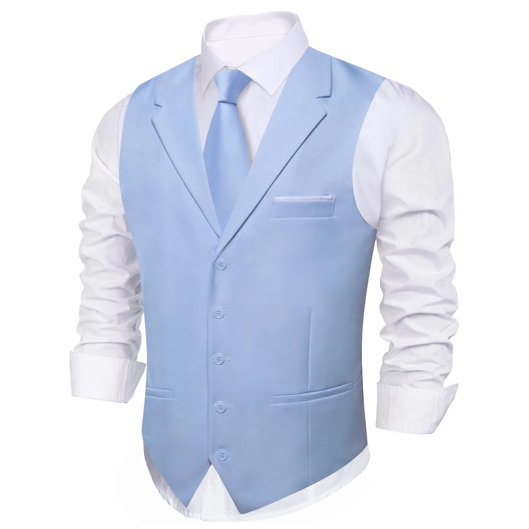 LightSteelBlue Solid Jacquard Men's Collar Vest