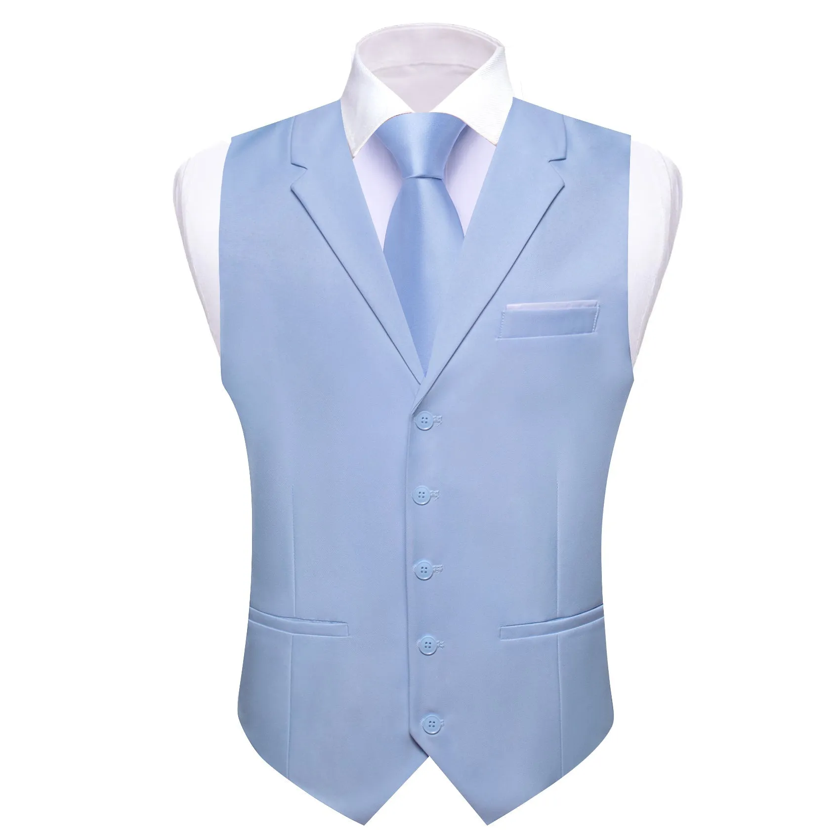 LightSteelBlue Solid Jacquard Men's Collar Vest