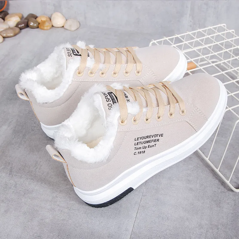 Little Girl Plus Plush Warm Winter Shoes New Winter Junior High School Students Leather Leisure Casual Flat Bottom Leisure 2