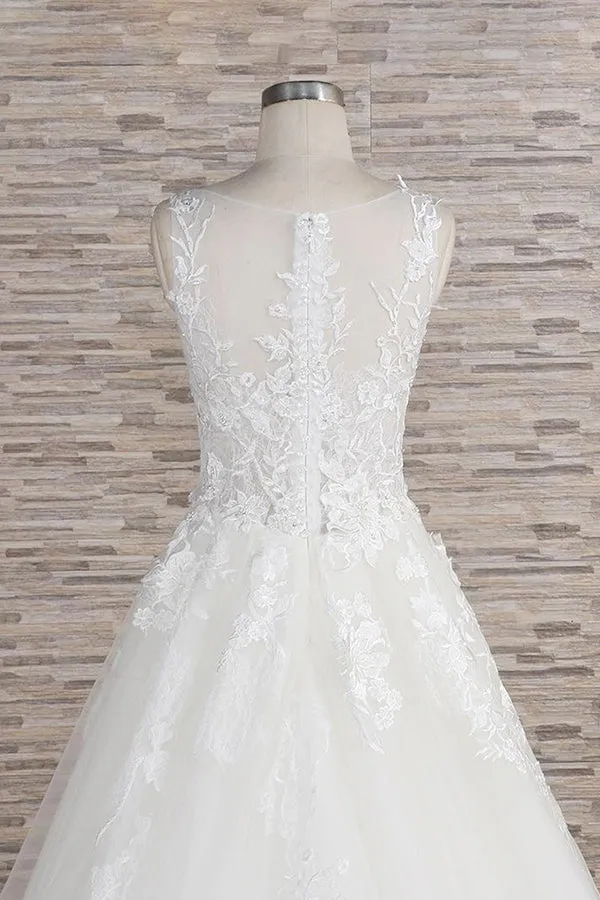 Long A-line Sweetheart Applqiues Lace Tulle Wedding Dress