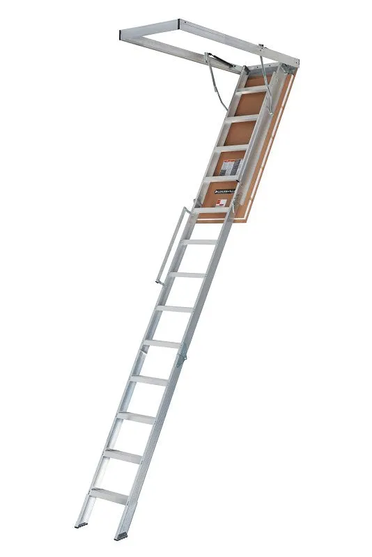 Louisville Everest Series AL258P Attic Ladder, 10 to 12 ft H Ceiling, 25-1/2 x 63 in Ceiling Opening, 13-Step, 350 lb :EA: QUANTITY: 1