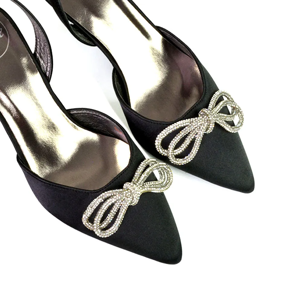 Marinah Wedding Shoes Diamante Bow Slingback Stiletto High Heel Court Shoes in Green