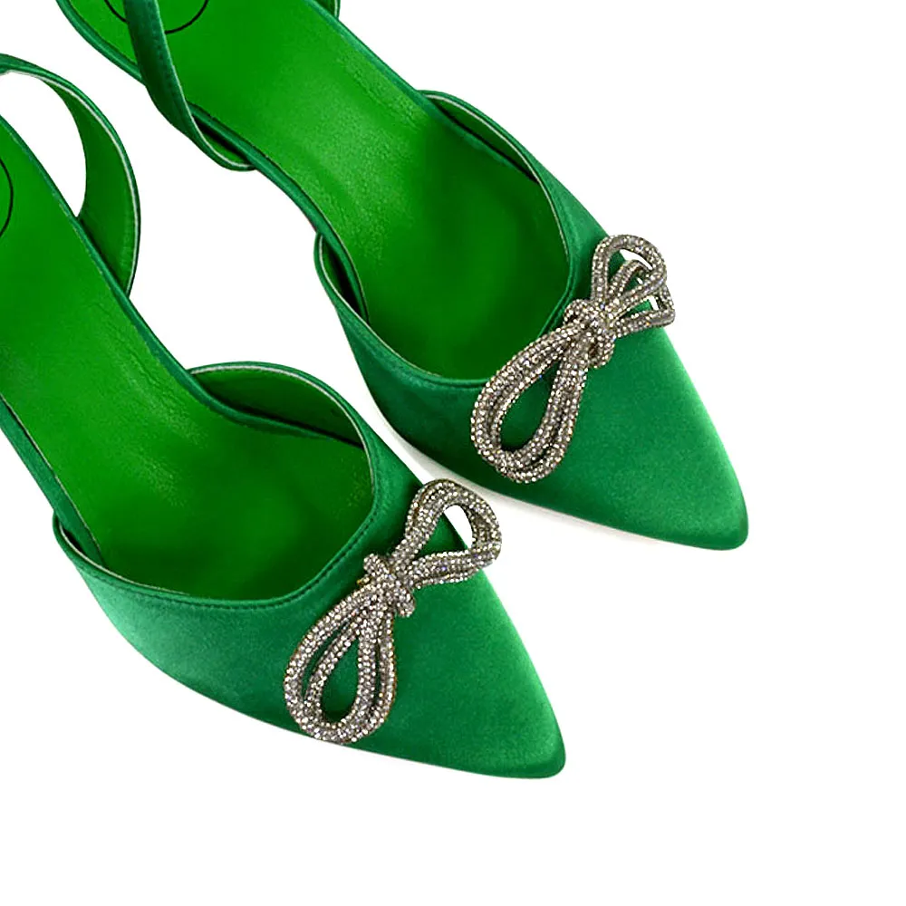 Marinah Wedding Shoes Diamante Bow Slingback Stiletto High Heel Court Shoes in Green