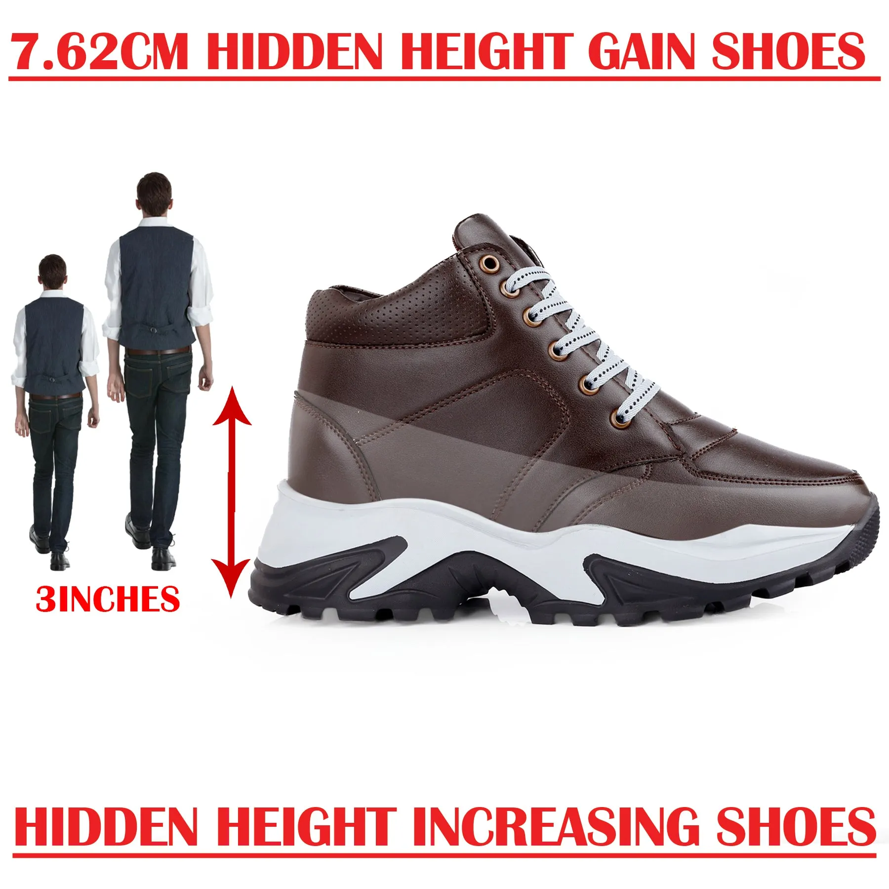 Men's 3 Inch Hidden Height Increasing Casual Outdoor Sneakers Boot