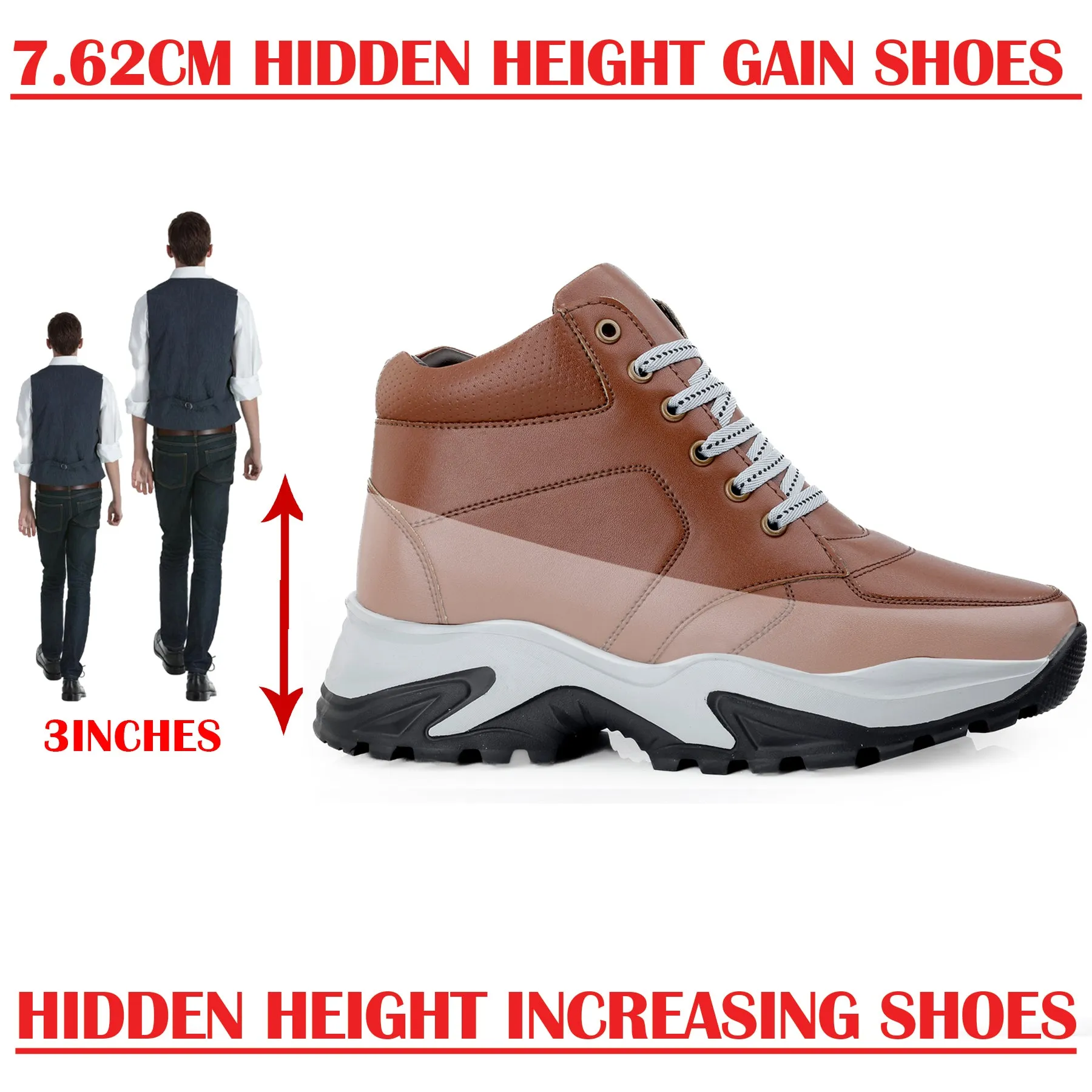 Men's 3 Inch Hidden Height Increasing Casual Outdoor Sneakers Boot