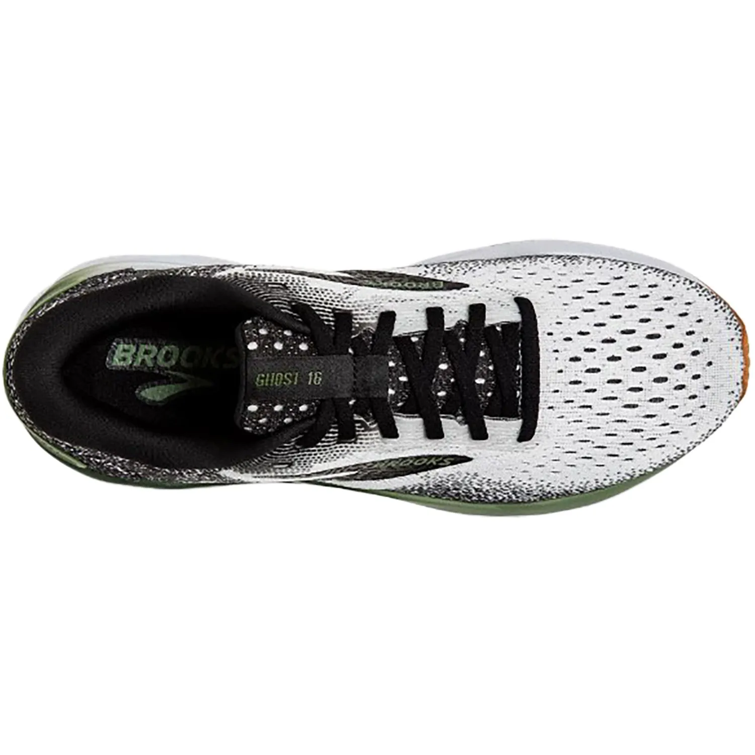 Men's Brooks Ghost 16 White/Black/Green Mesh