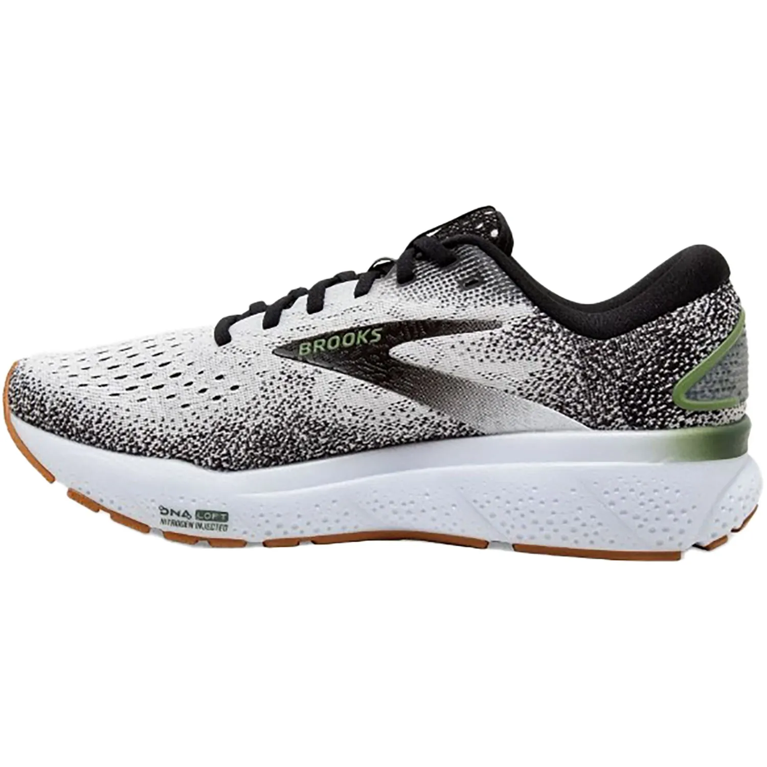 Men's Brooks Ghost 16 White/Black/Green Mesh