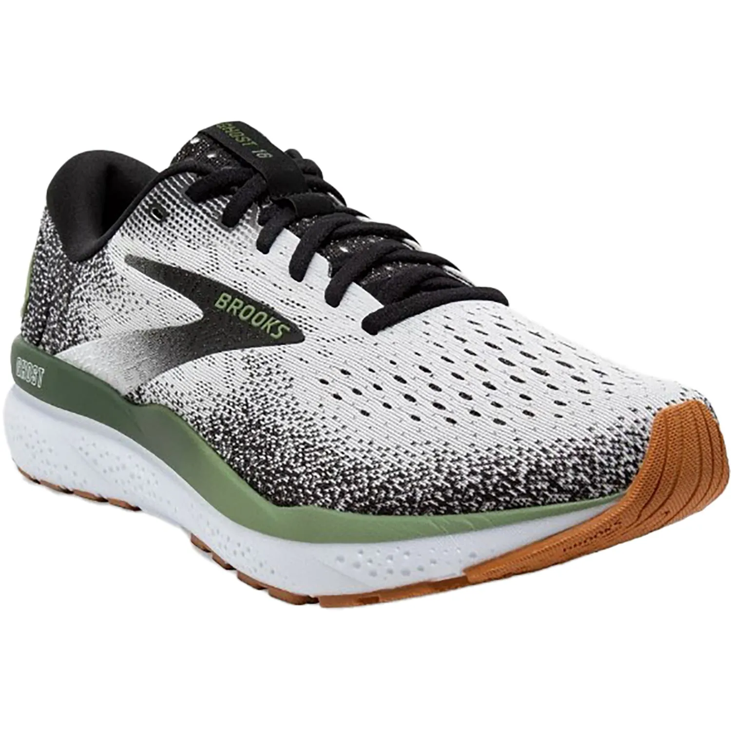 Men's Brooks Ghost 16 White/Black/Green Mesh