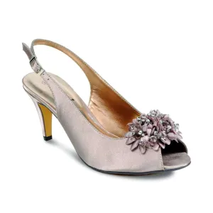 Mid Heel Slingback Peep Toe Corsage Lunar Sabrina Satin Taupe