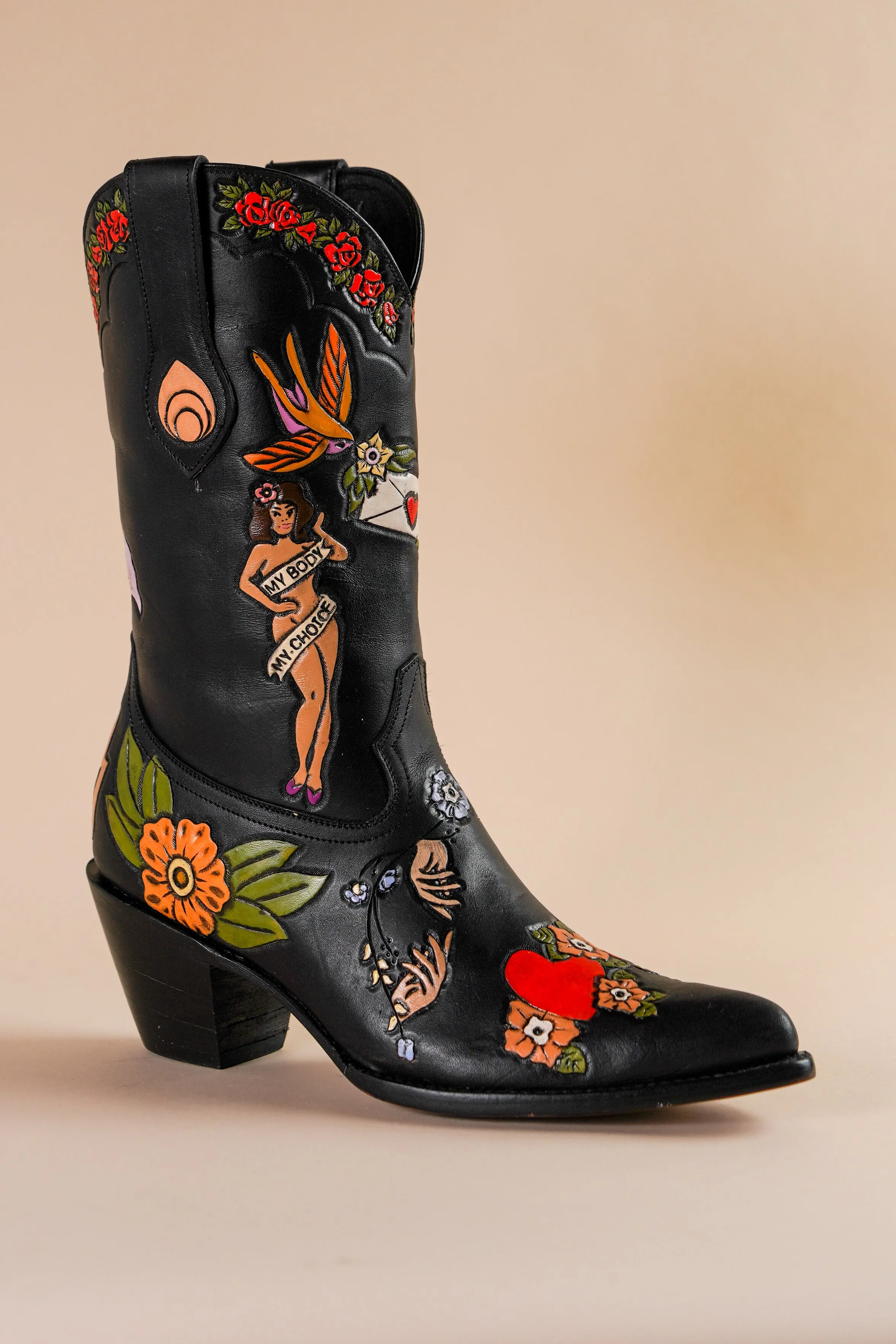 My Body My Choice Doodle Cowboy Bootie in Midnight