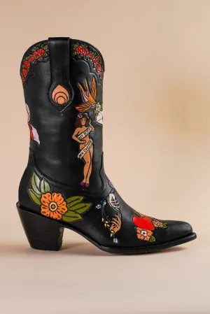 My Body My Choice Doodle Cowboy Bootie in Midnight