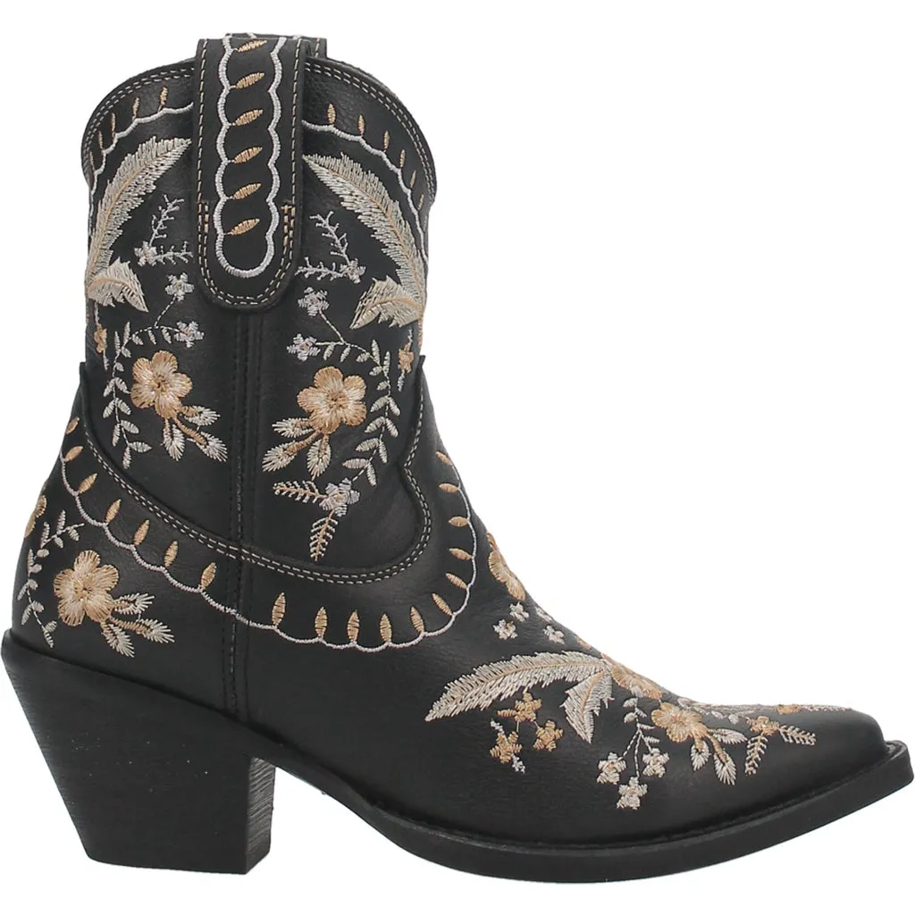 Online Exclusive | Dingo | Primrose Leather Floral Stitch Bootie in Black  **PREORDER