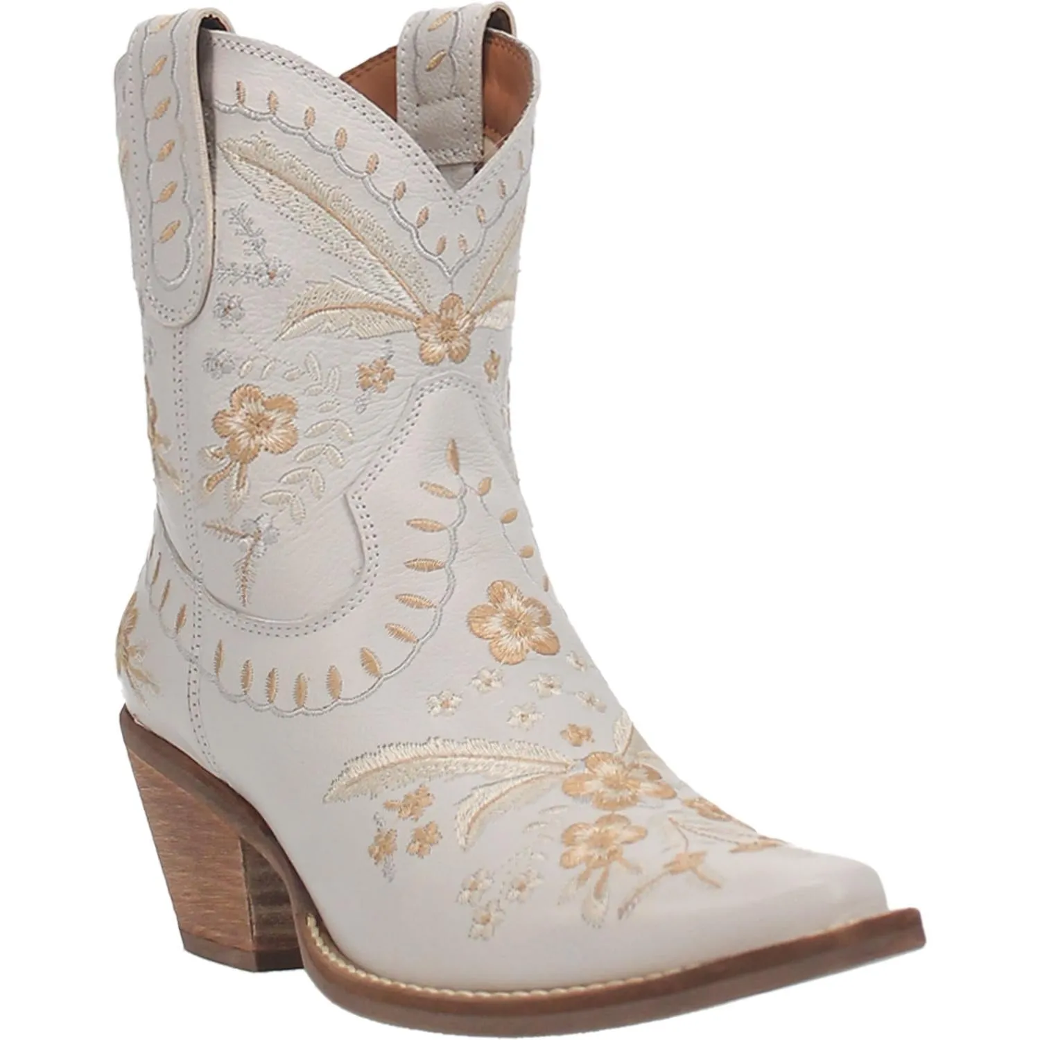 Online Exclusive | Dingo | Primrose Leather Floral Stitch Bootie in White **PREORDER**