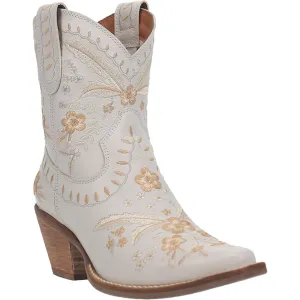 Online Exclusive | Dingo | Primrose Leather Floral Stitch Bootie in White **PREORDER**