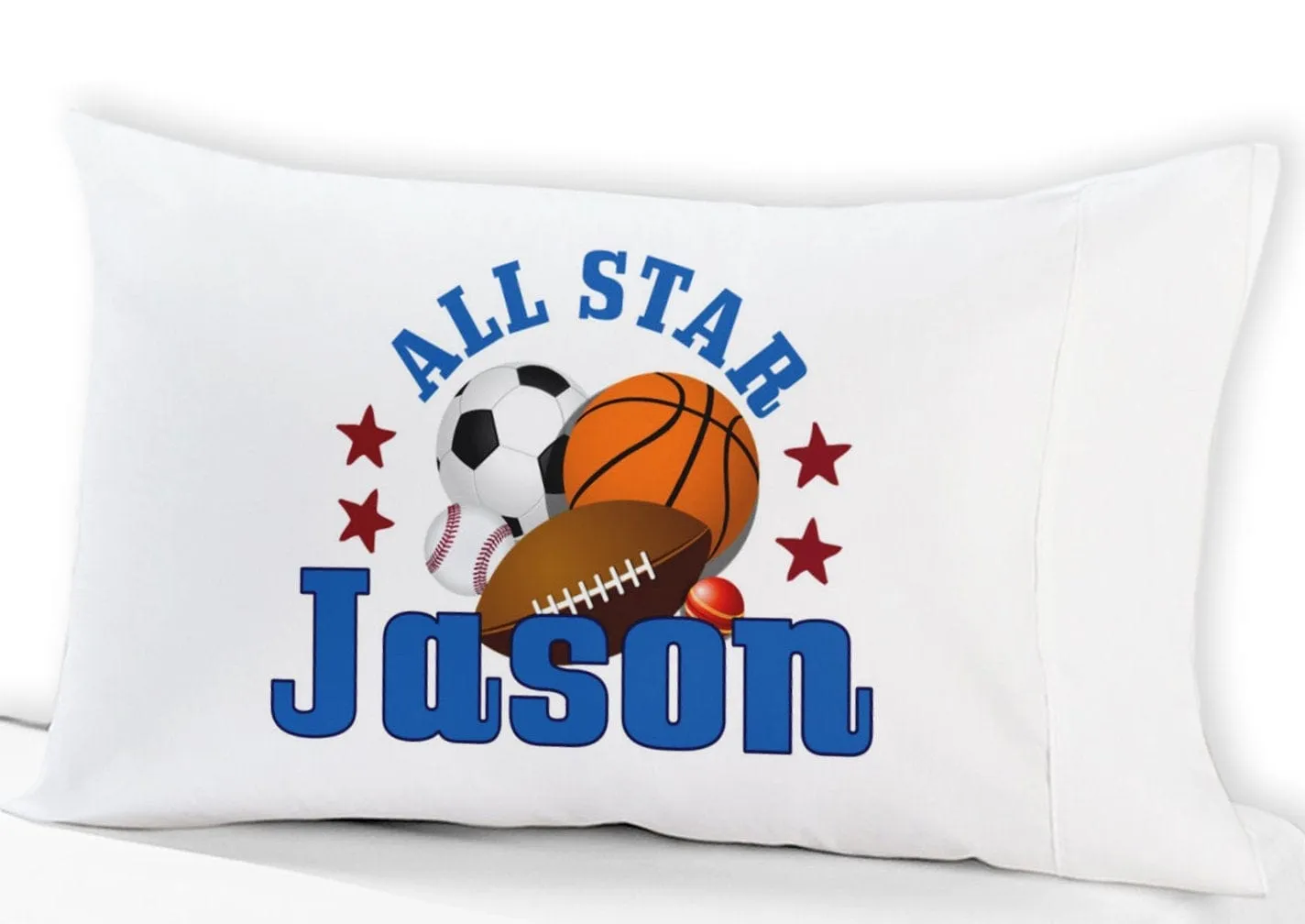 Personalized Sports Pillowcase All Star Balls Crib Bedding for Boys Sports Baseball Basketball Soccer Travel Pillow Case Toddler 13 x 18