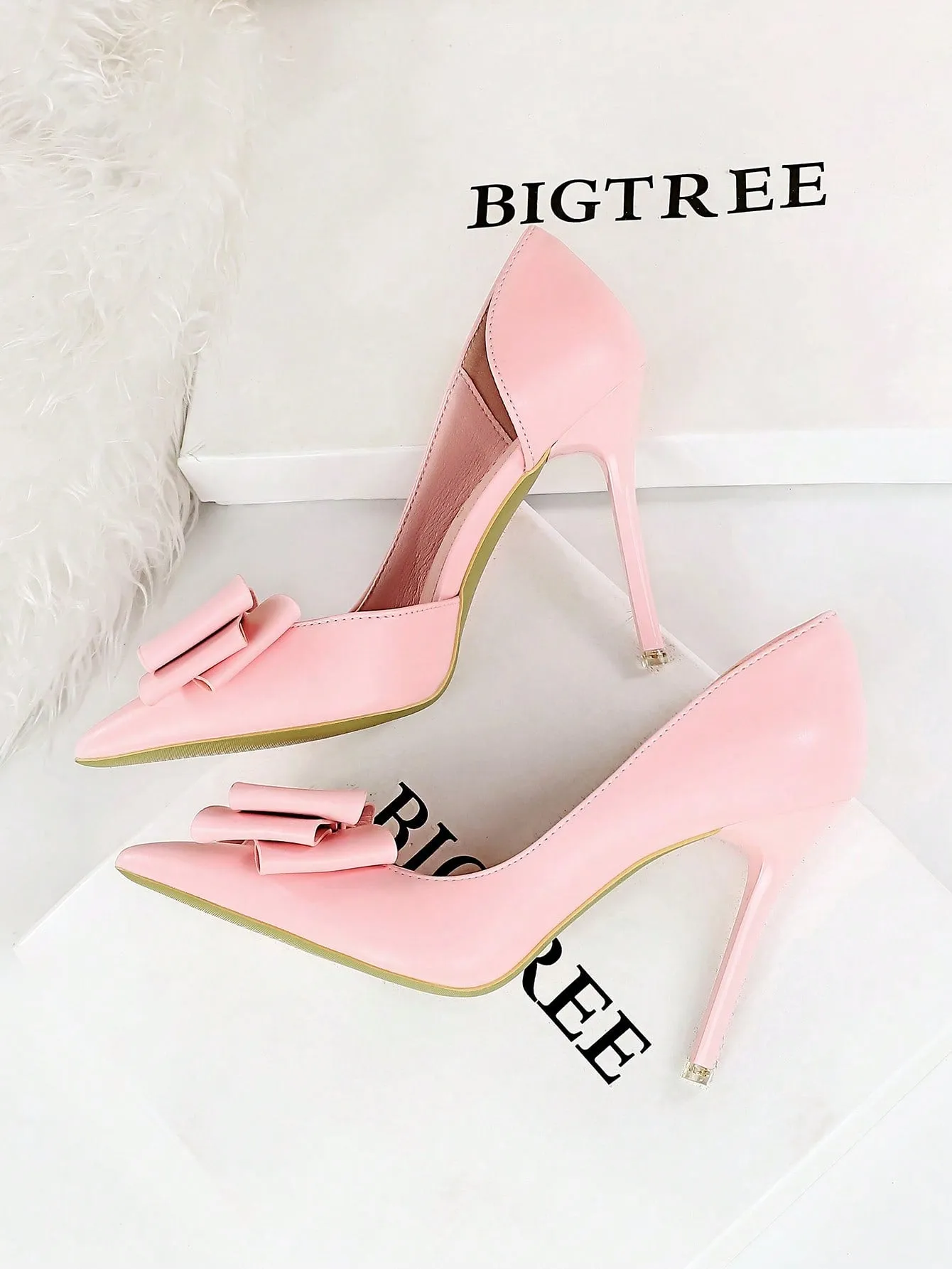 Pointed Toe Bow Detail High Heeled Stiletto Pumps