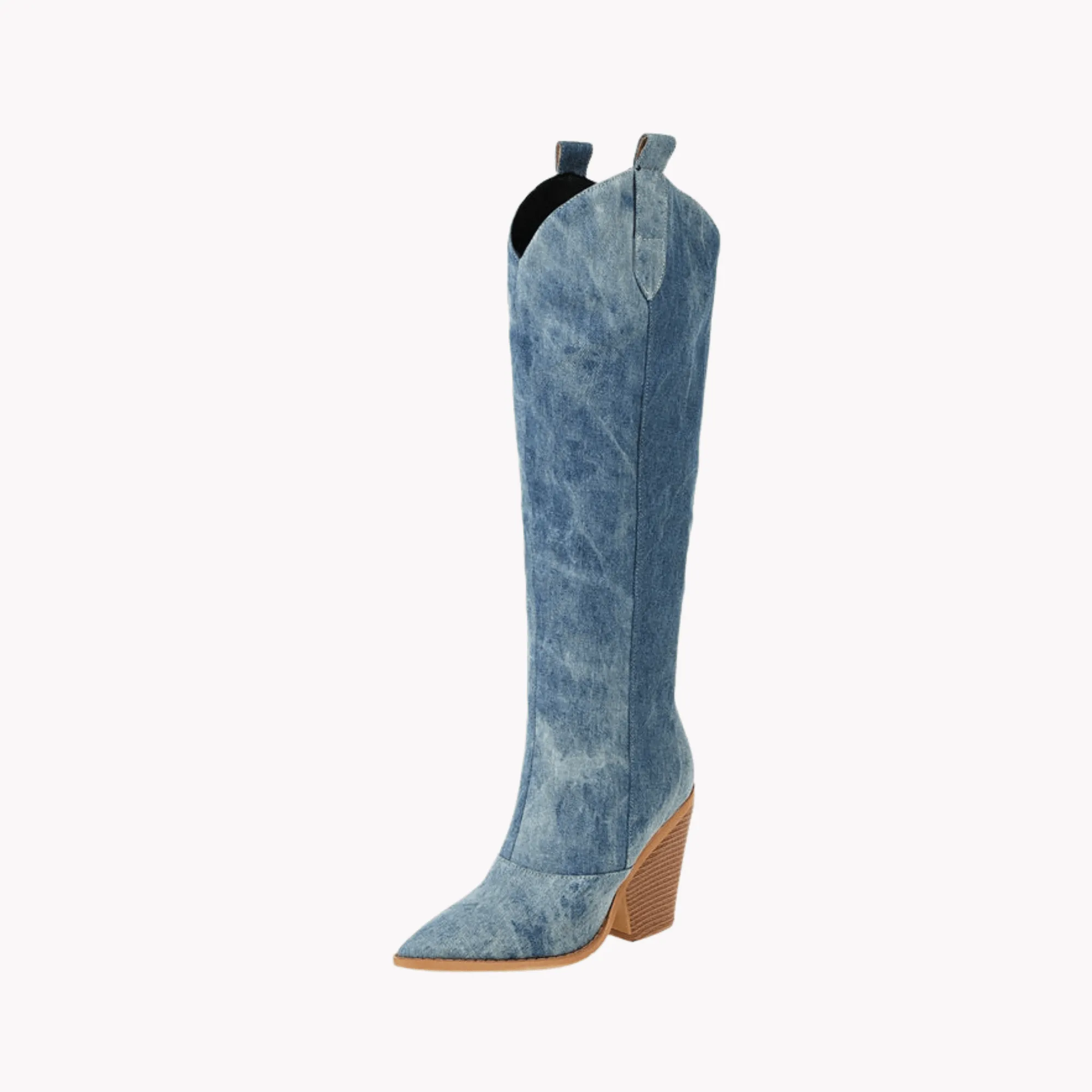 Pre Order:  Denim Knee-High Cowboy Boots