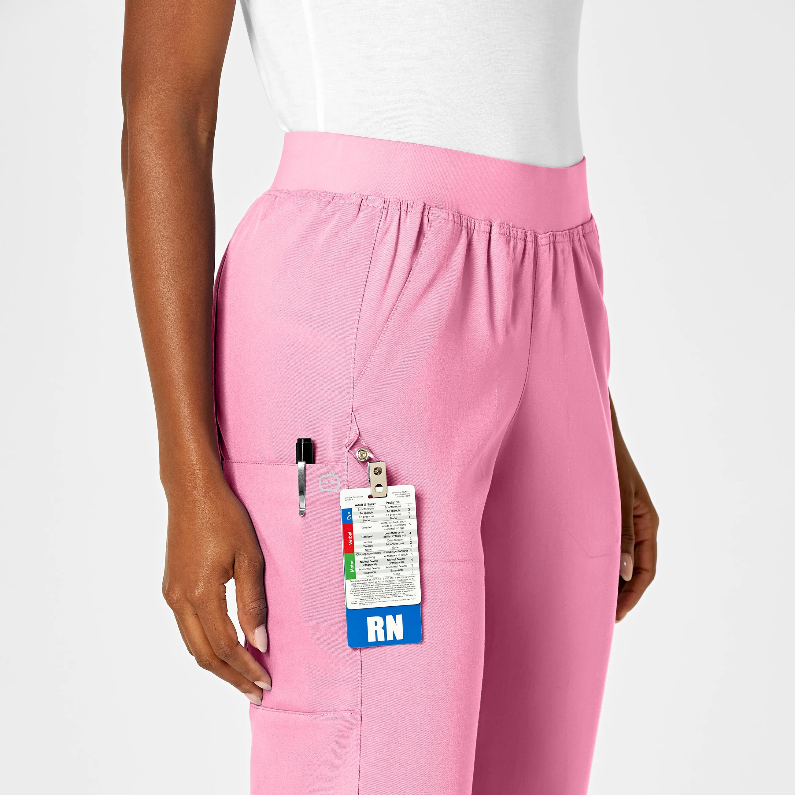 PRO Women's Knit Waist Cargo Scrub Pant - Pink Blossom