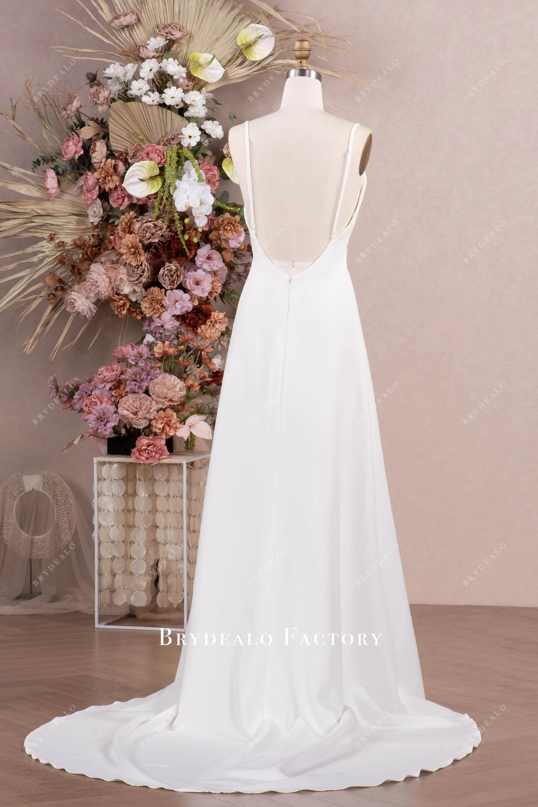 Refined Matte Crepe Thin Strap Sleeveless Bridal Slip Dress