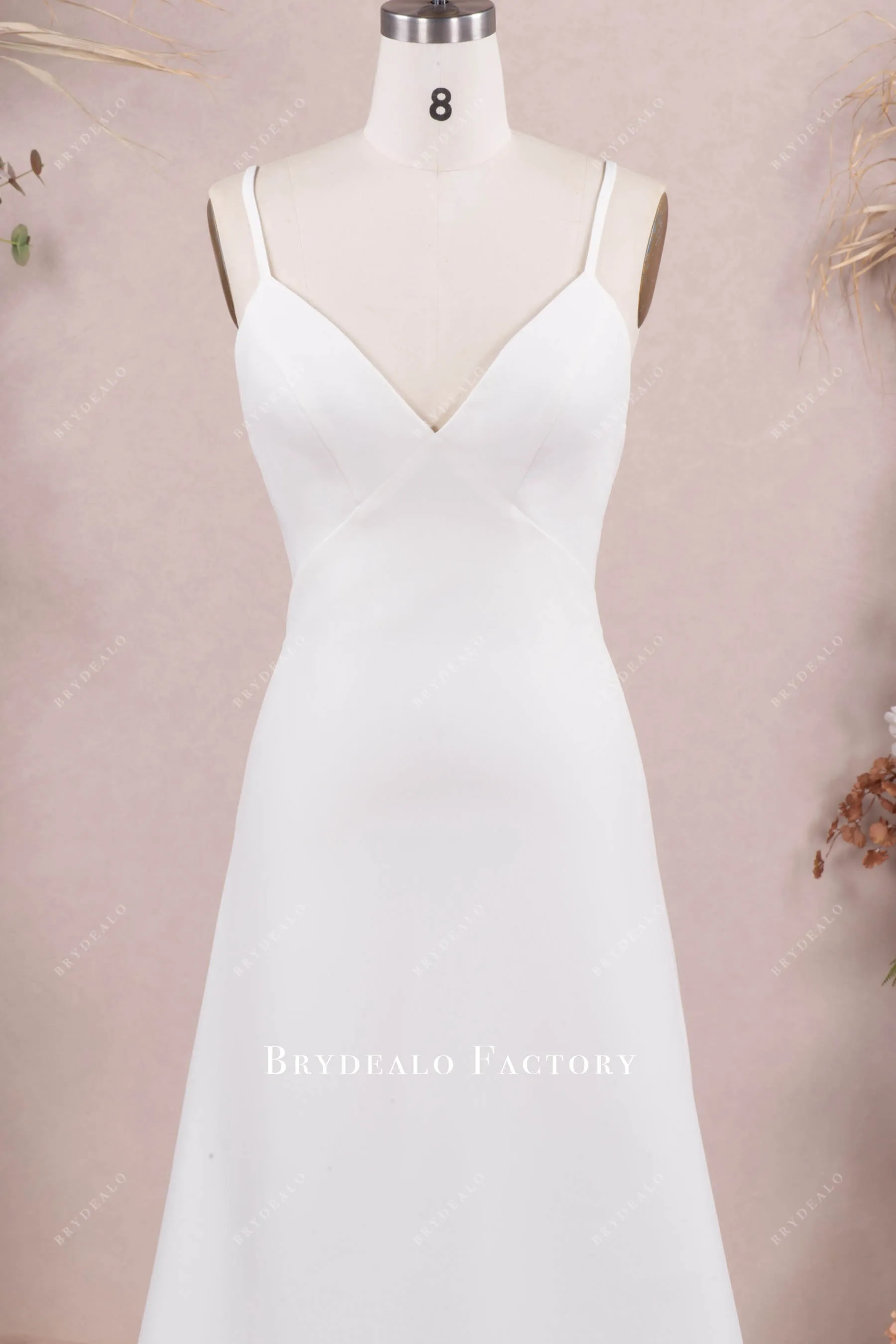 Refined Matte Crepe Thin Strap Sleeveless Bridal Slip Dress