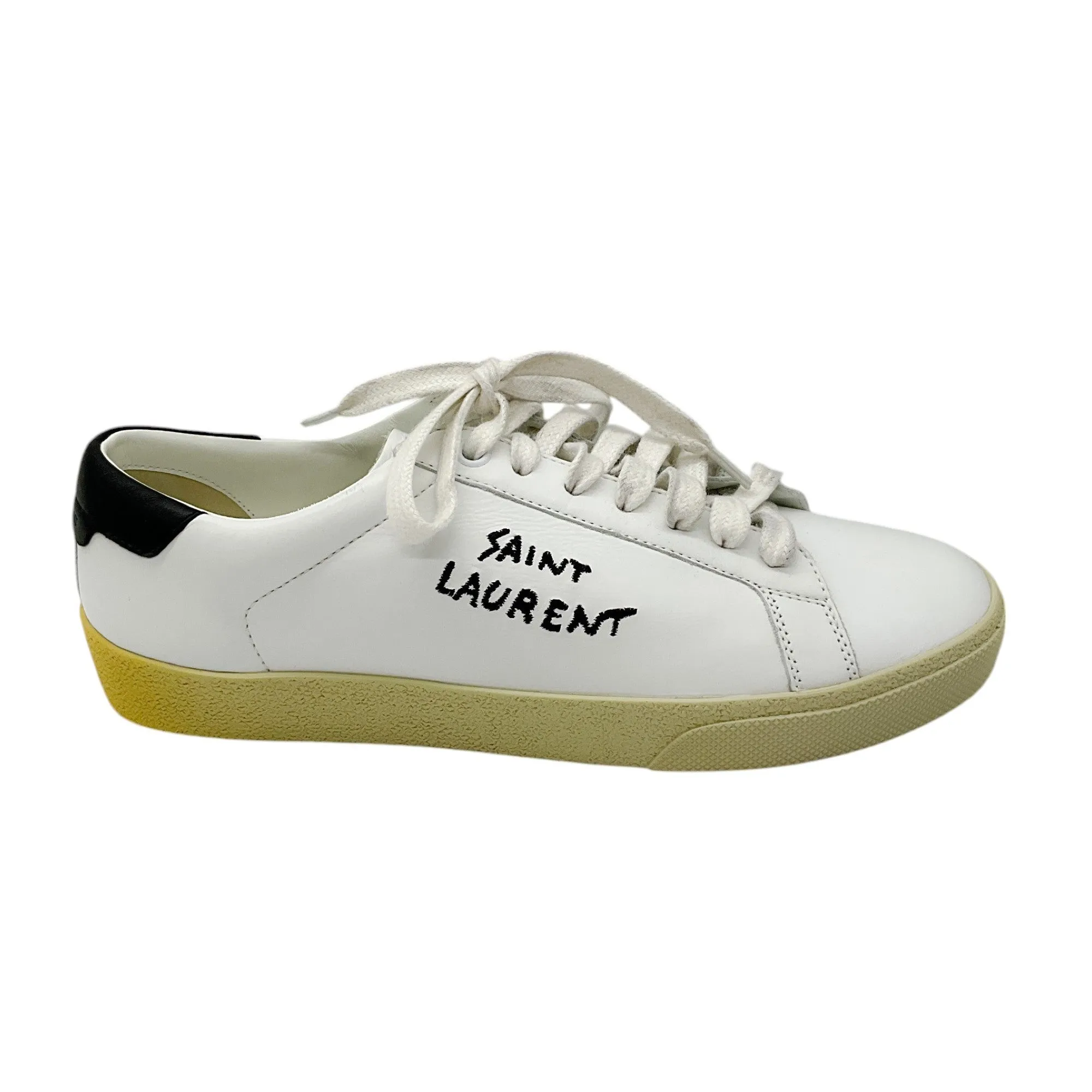 Saint Laurent White / Black Court Classic Embroidered Sneakers