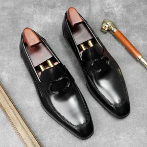 Solid Pointed Toe Genuine Leather Loafers