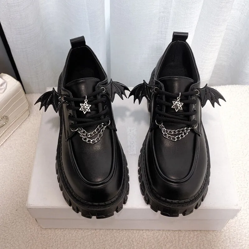 Spooky Gothic Chunky Platform Shoes with Metal Chain Design