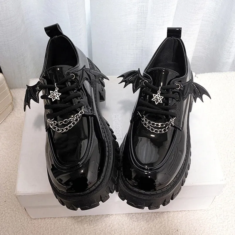 Spooky Gothic Chunky Platform Shoes with Metal Chain Design