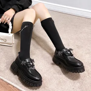 Spooky Gothic Chunky Platform Shoes with Metal Chain Design