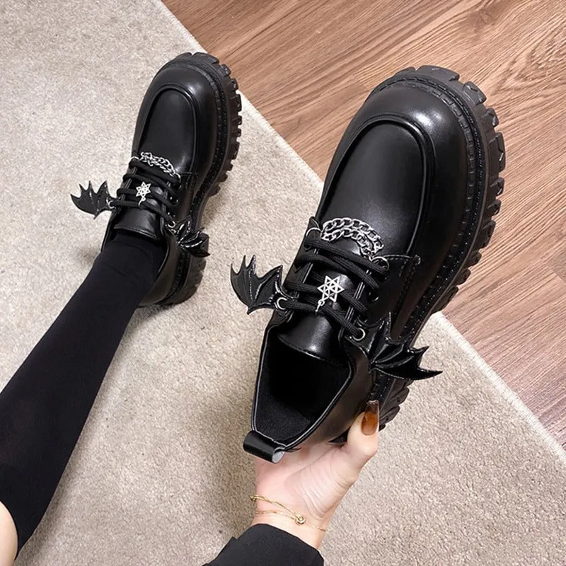 Spooky Gothic Chunky Platform Shoes with Metal Chain Design