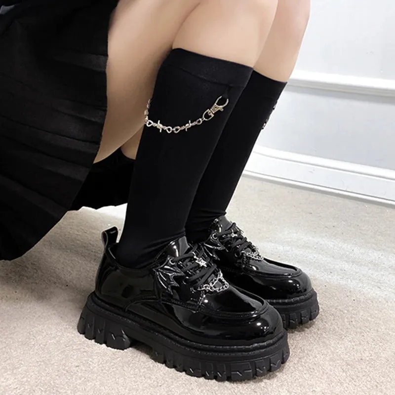 Spooky Gothic Chunky Platform Shoes with Metal Chain Design