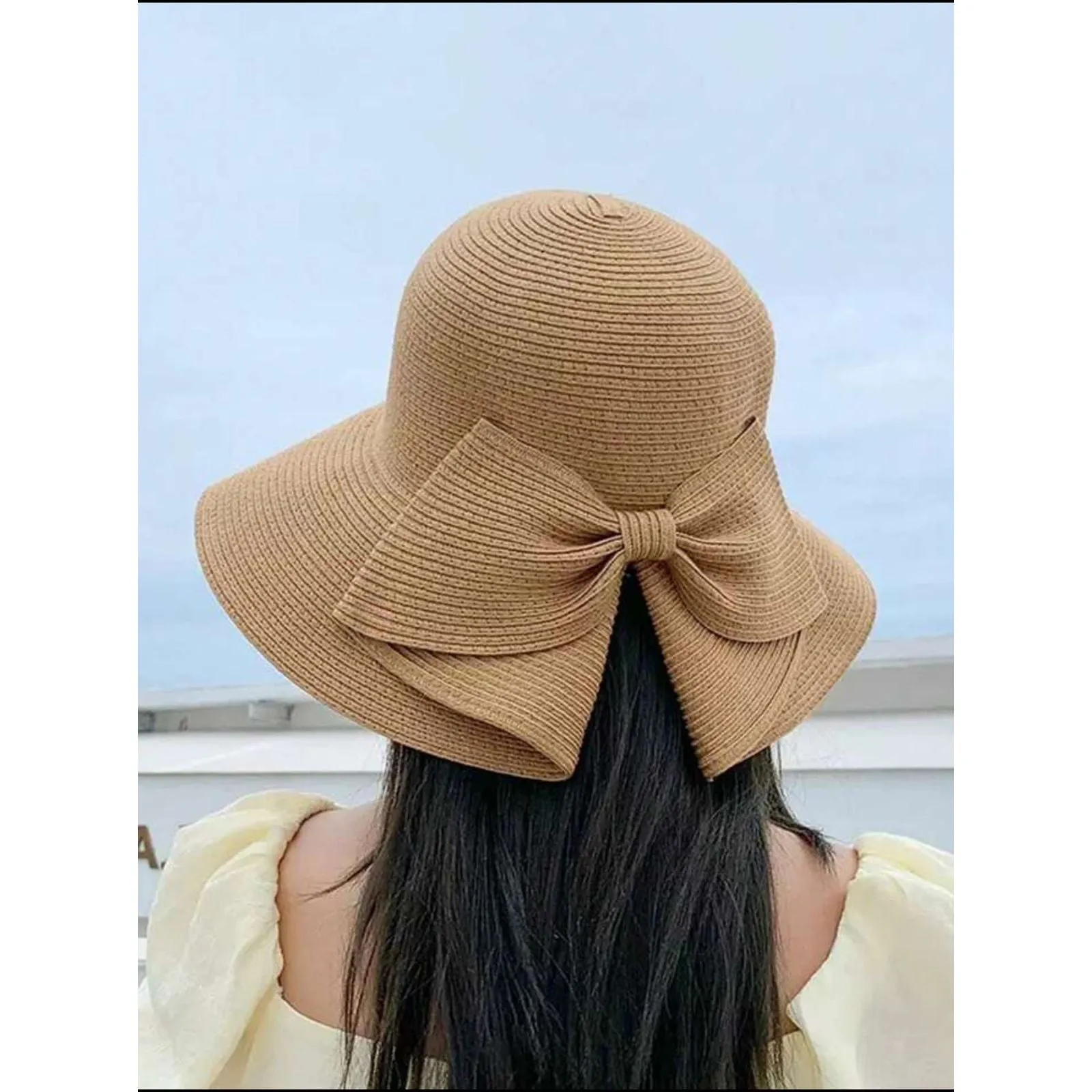 Straw Hat With Bowknot & Wide Brim Hat