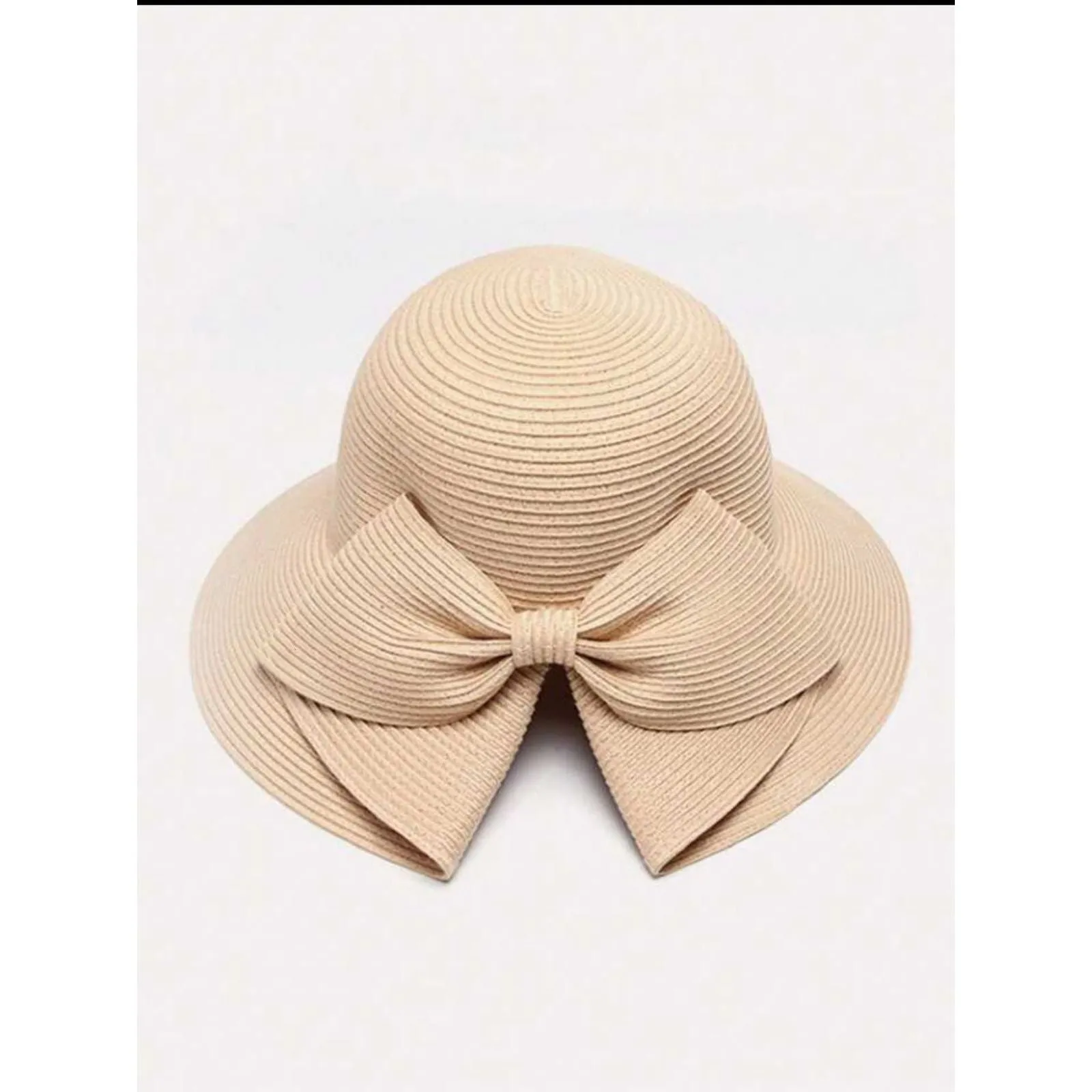 Straw Hat With Bowknot & Wide Brim Hat