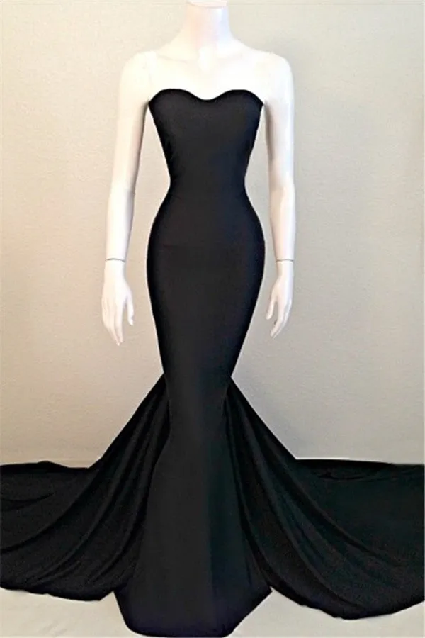 Sweetheart Black Trumpet New Arrival Evening Dresses Hottest Elegant Court Train Party Dresses