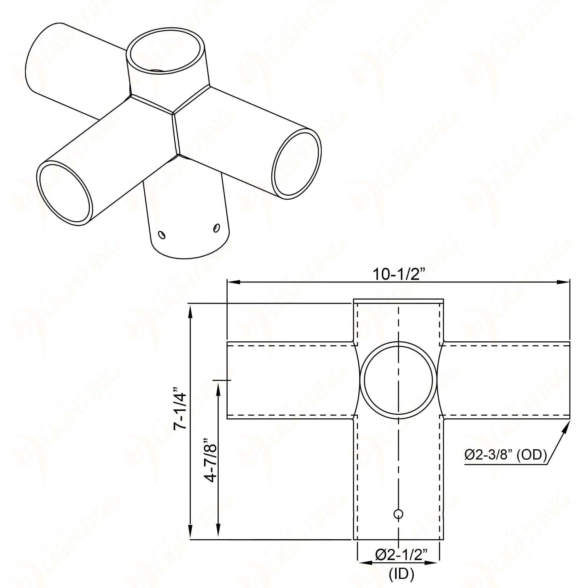 Triple 90 Degree Horizontal Tenon Adapter With Screws (V2)