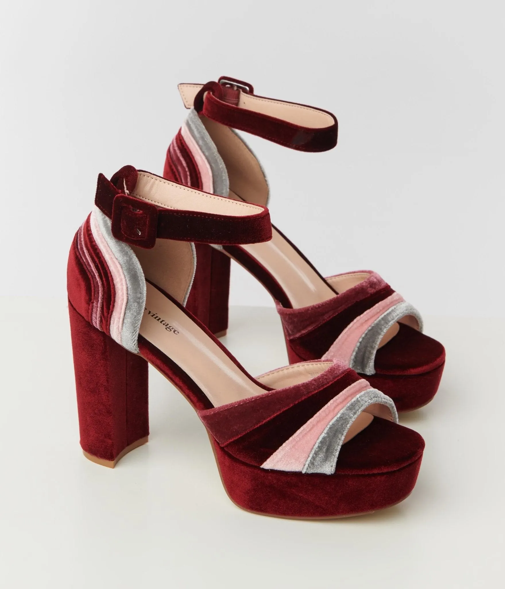 Unique Vintage Berry Stripe Platform Heels