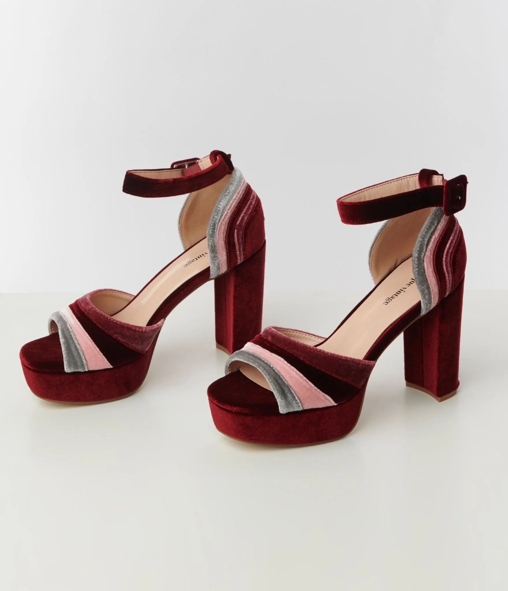 Unique Vintage Berry Stripe Platform Heels