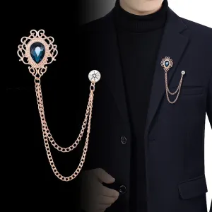 Vintage Court Style Water Drop Brooch Luxurious Mens Accessory