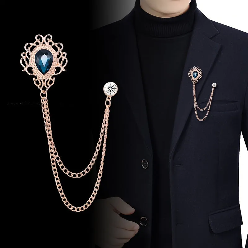 Vintage Court Style Water Drop Brooch Luxurious Mens Accessory