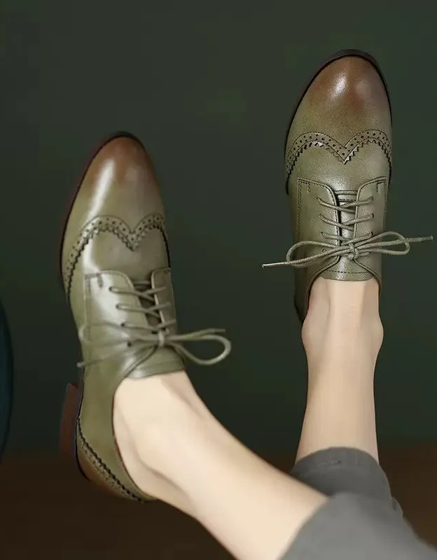 Vintage Green Classic Brogue Oxford Shoes Women