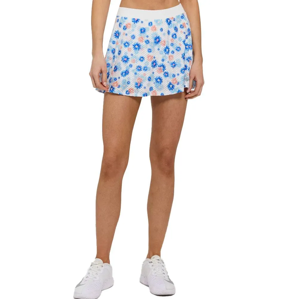 Women's Circle Mesh Printed Flounce Tennis Skort Pixel Fleur and White