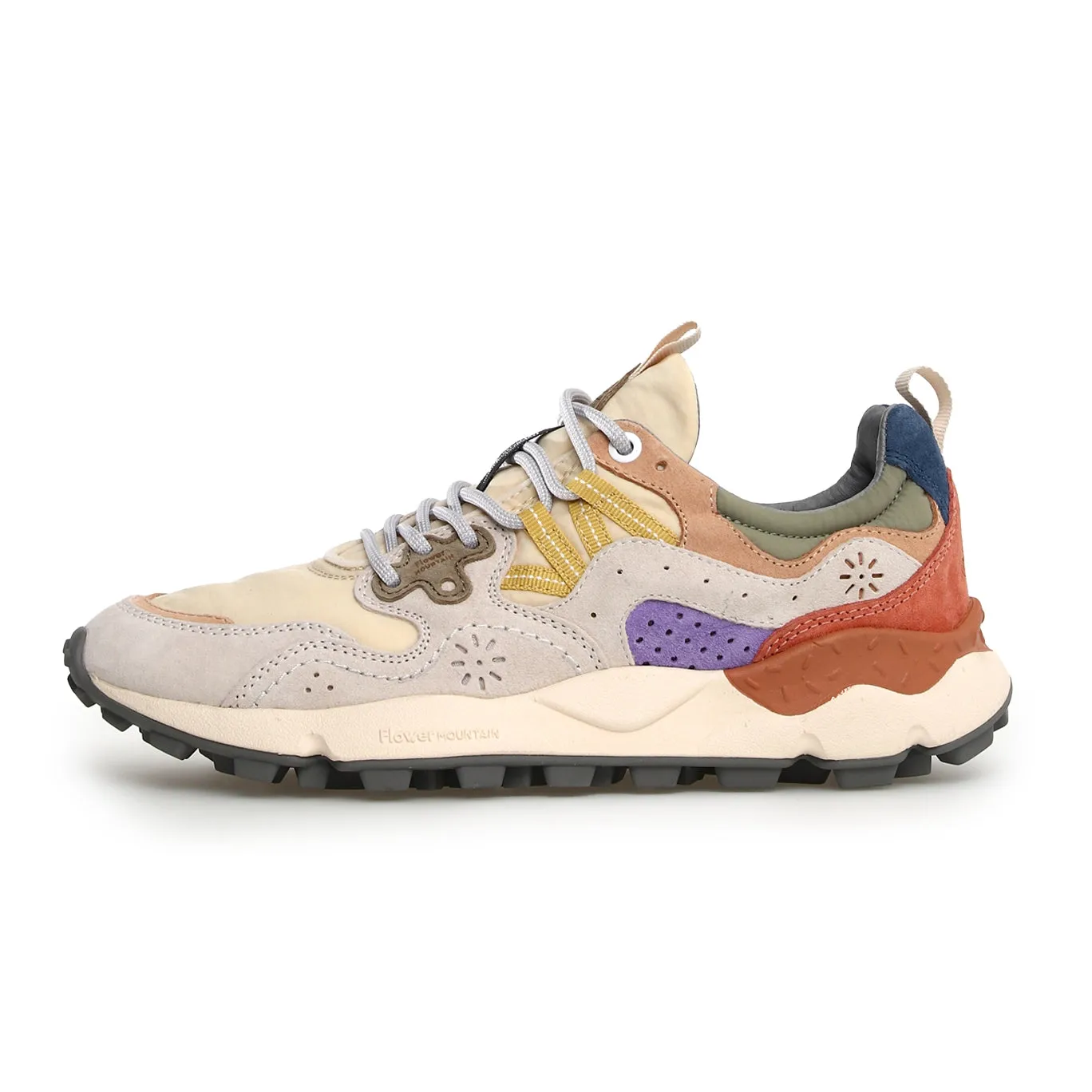 Yamano 3 Uni Suede/Nylon Trainer - Beige, Milk & Violet